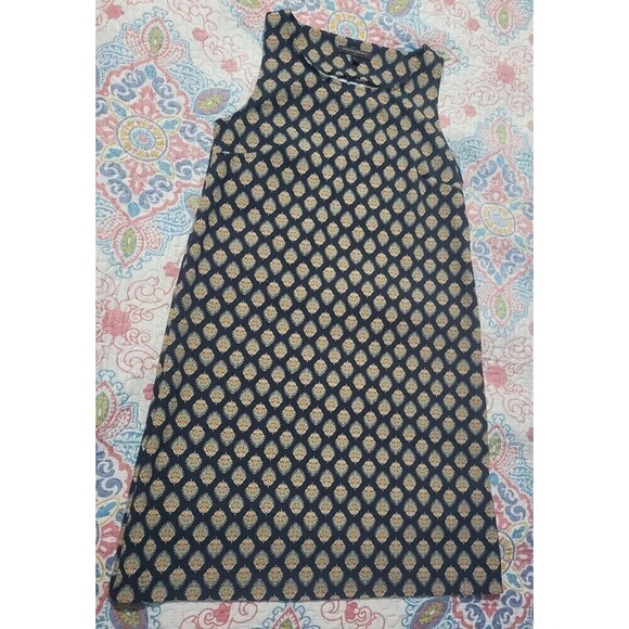 BANANA Republic Navy Printed Dress With Yellow and Green  With Nice Cutout Back, - Picture 1 of 5